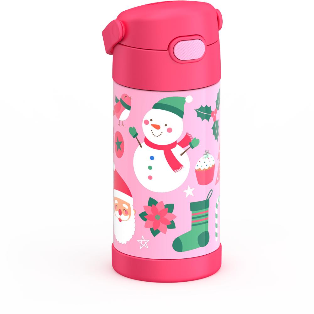 12oz FUNTAINER® WATER BOTTLE PINK SNOWMAN - Image 7