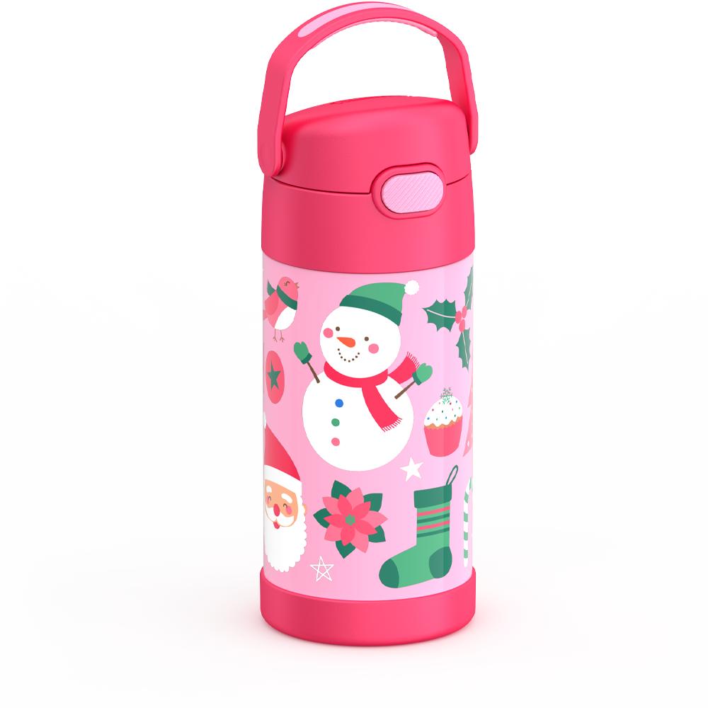 12oz FUNTAINER® WATER BOTTLE PINK SNOWMAN - Image 9