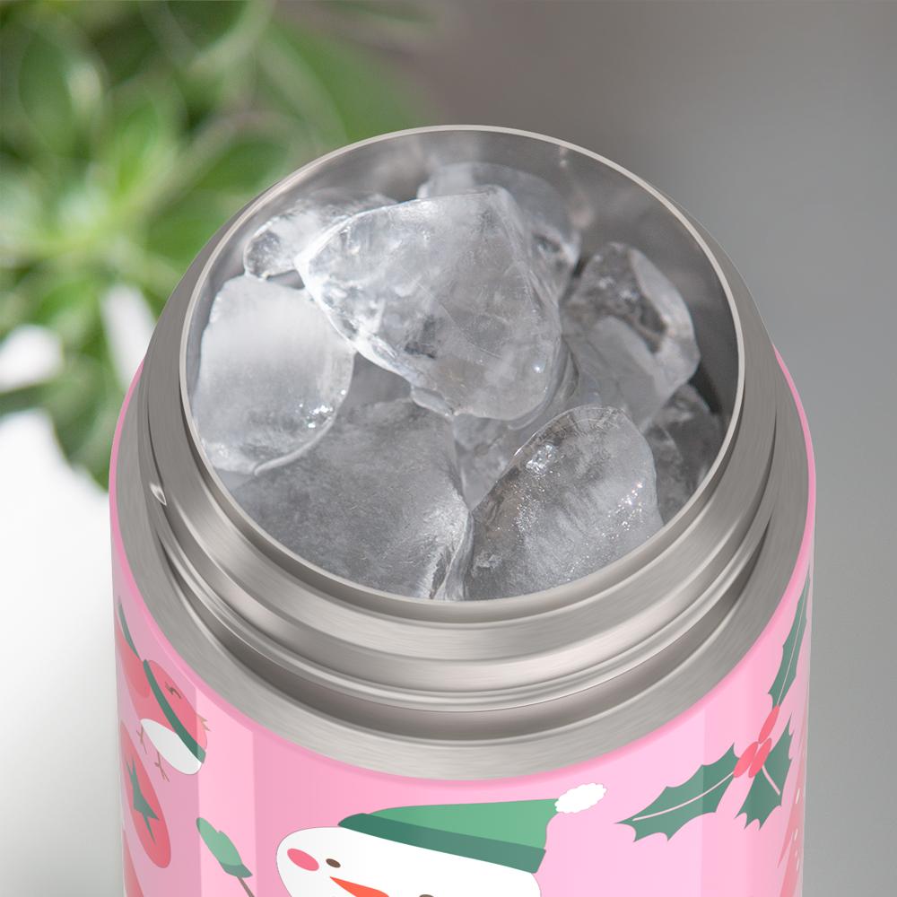 12oz FUNTAINER® WATER BOTTLE PINK SNOWMAN - Image 4