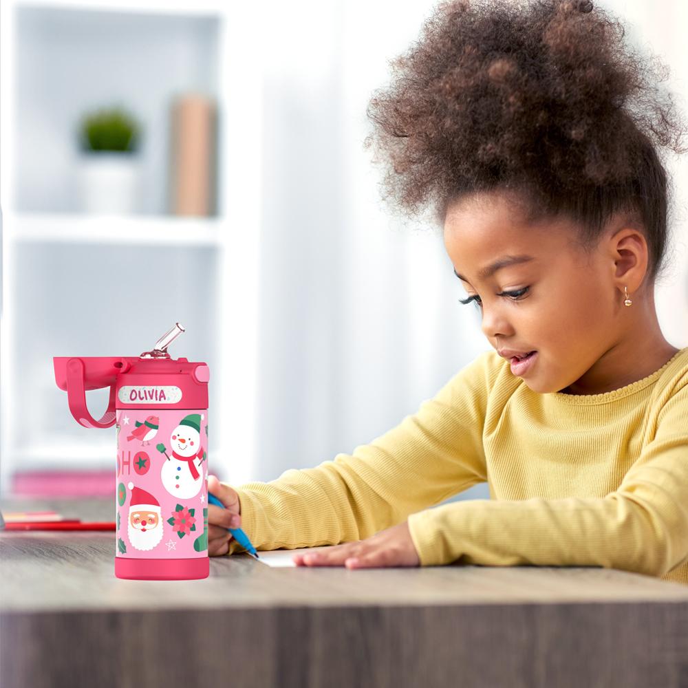 12oz FUNTAINER® WATER BOTTLE PINK SNOWMAN - Image 2