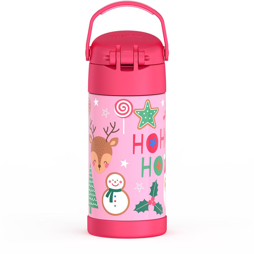 12oz FUNTAINER® WATER BOTTLE PINK SNOWMAN - Image 3