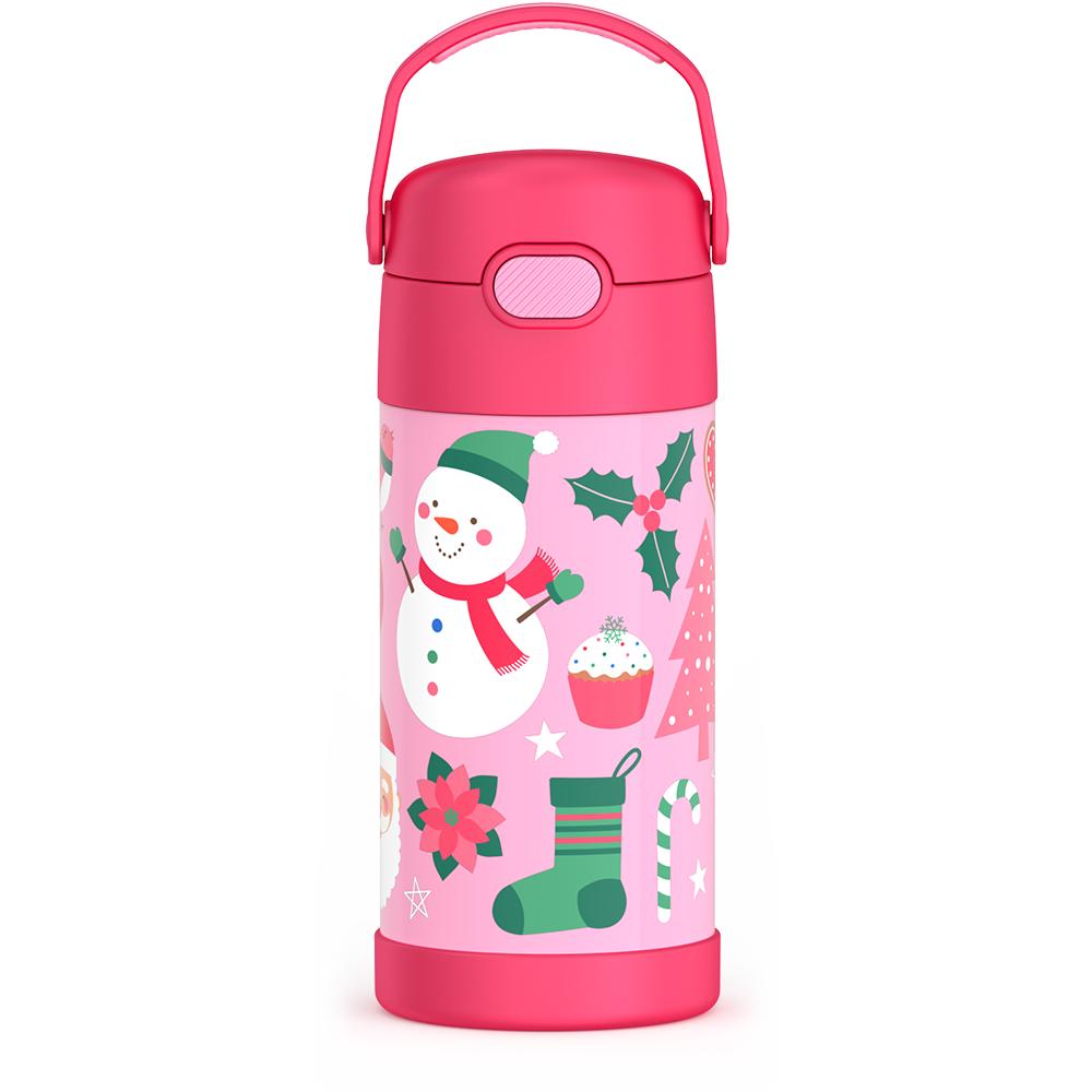 12oz FUNTAINER® WATER BOTTLE PINK SNOWMAN - Image 5