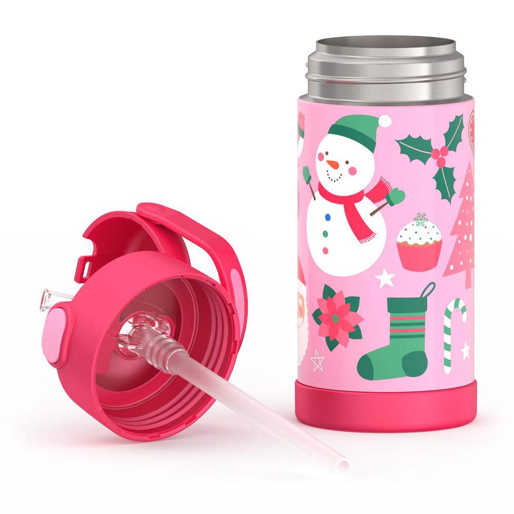 12oz FUNTAINER® WATER BOTTLE PINK SNOWMAN - Image 6