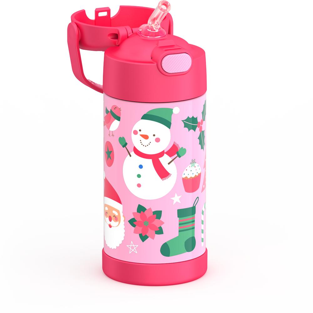 12oz FUNTAINER® WATER BOTTLE PINK SNOWMAN - Image 8