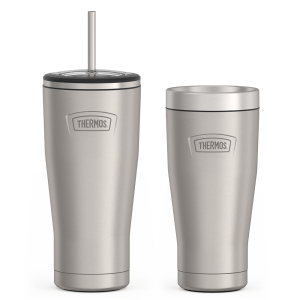 24oz Cold Tumbler with Straw & 16oz Travel Tumbler Bundle - Matte Stainless Steel