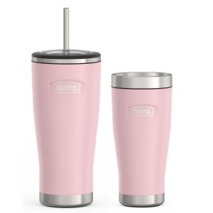 24oz Cold Tumbler with Straw & 16oz Travel Tumbler Bundle - Sunset Pink